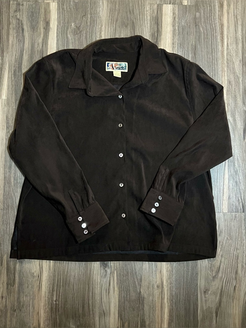 La Cabana Long Sleeve Button Up Shirt Solid Brown Color Womens Size XL